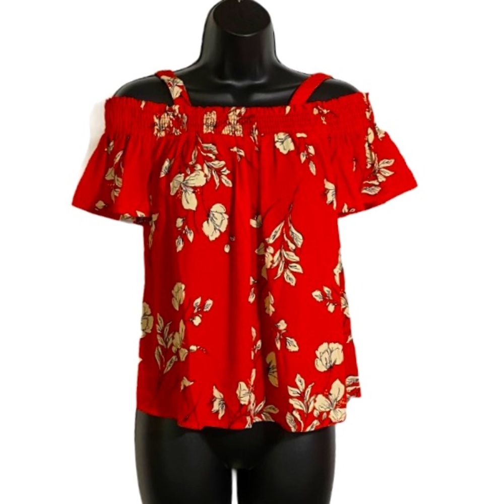 Sienna Sky Off the Shoulder Top Flowy Red Floral Print Festival Women’s Small